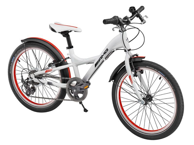 Bicicleta copii varsta 6+, aluminiu, 28 cm, alba cu logo "AMG" - OE Mercedes